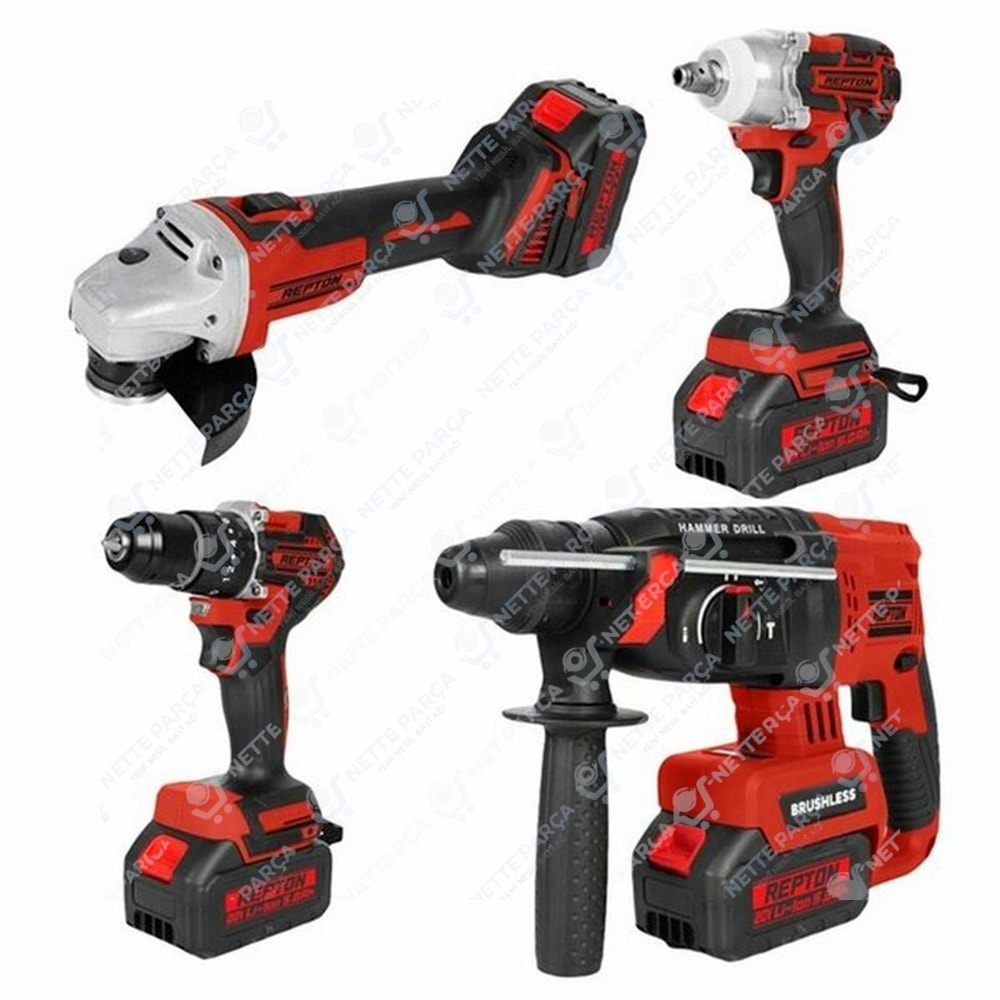 Repton Kömürsüz Akülü 4lü Set - 3 Bataryalı ve Taşıma Çantalı Profesyonel Paket