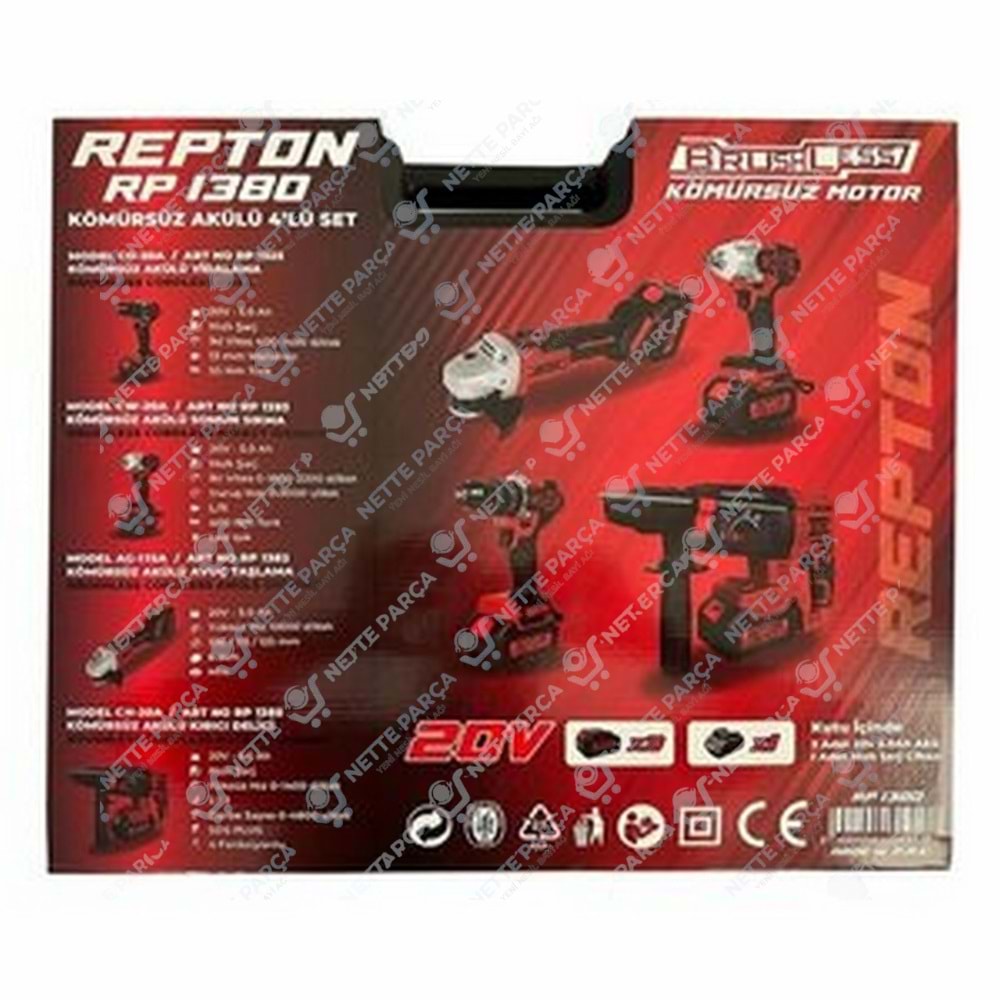 Repton Kömürsüz Akülü 4lü Set - 3 Bataryalı ve Taşıma Çantalı Profesyonel Paket