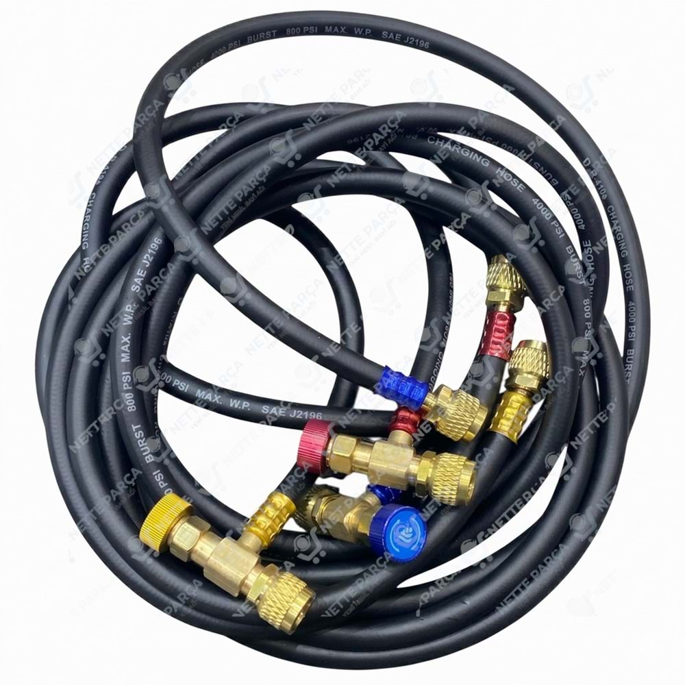 LX 3 Vanalı R410A ve R22 Gaz Şarj Hortum Seti (Mavi, Kırmızı, Sarı)