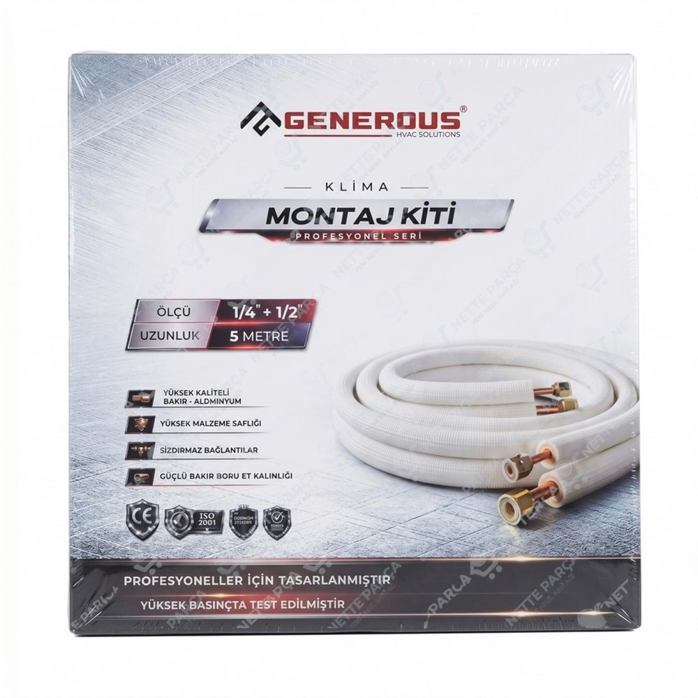 Generous 1/4 - 1/2 Klima Montaj Seti 5 Metre | Alüminyum Montaj Kiti | Nette Parça