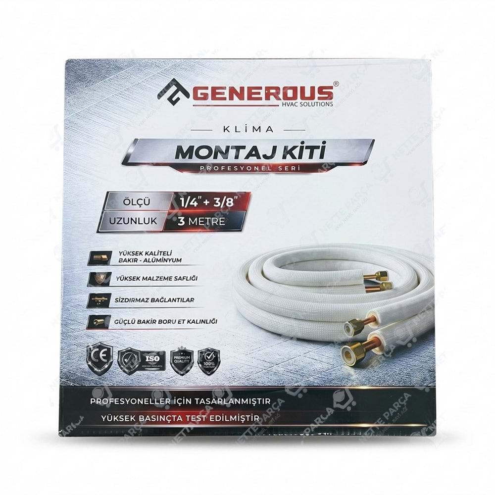 Generous 1/4 - 3/8 Klima Montaj Seti 3 Metre | Alüminyum Montaj Kiti | Nette Parça