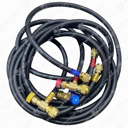 LX 3 Vanalı R410A ve R22 Gaz Şarj Hortum Seti (Mavi, Kırmızı, Sarı)