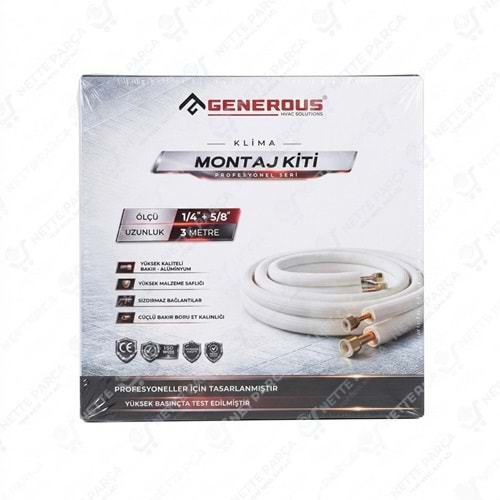 Generous 1/4 - 5/8 Klima Montaj Seti 3 Metre | Alüminyum Montaj Kiti | Nette Parça